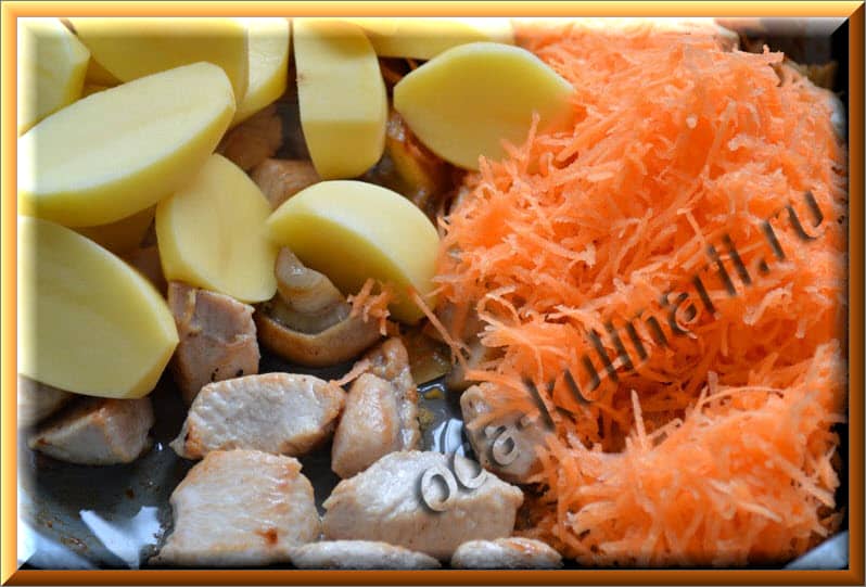 обжаренные картофель и морковь