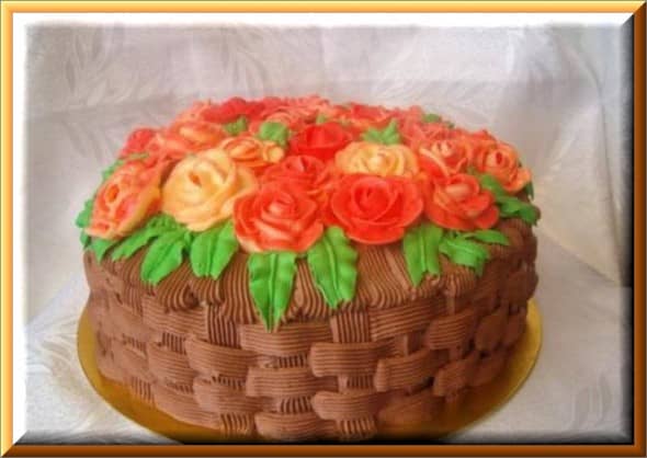Блинный творожный торт Корзина с цветами