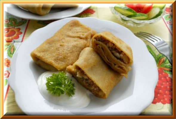 Блинчики на воде с мясом Блинчики на воде с мясом