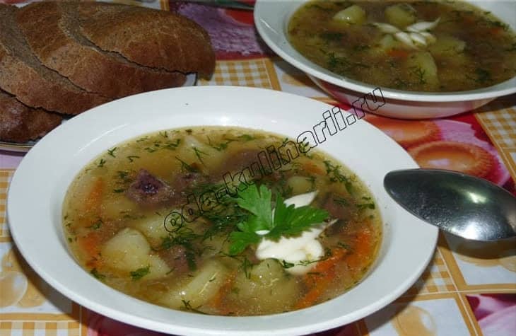 Суп со свиной печенью «По-деревенски»
